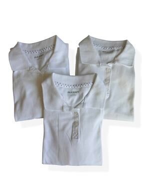 Old Navy Girls Size Medium 8 White Long Sleeve Uniform Polo Shirts 3-Pack Bundle